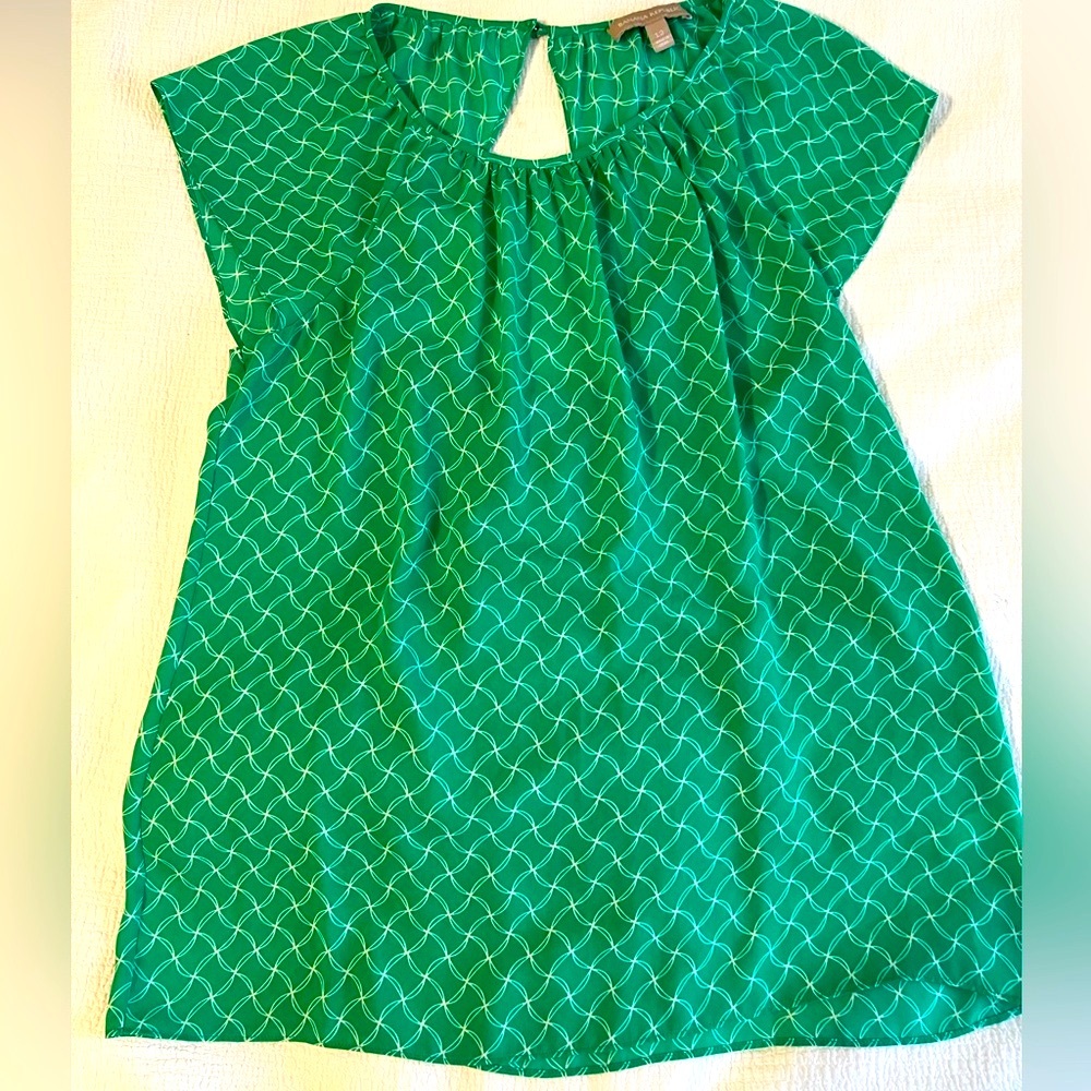 Green and White Top with Cap Raglan Sleeves